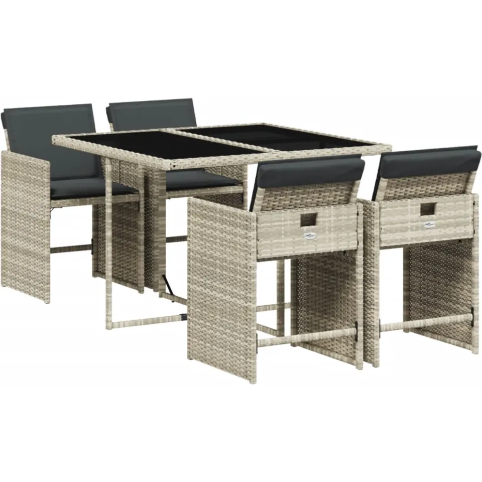 vidaXL 5-delige Tuinset met kussens poly rattan lichtgrijs grijs, foto 3