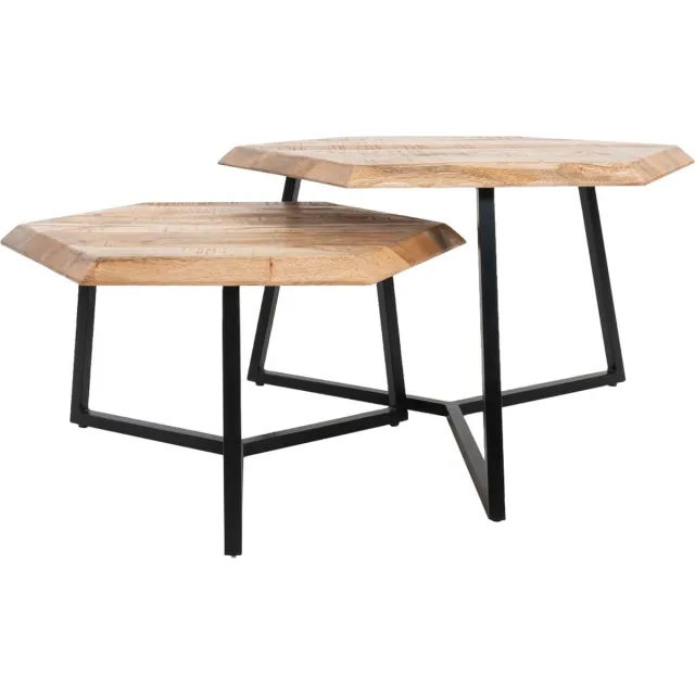 Home67 Salontafel Kiara - Set van 2 - Achthoekige tafeltjes - Mangohout Bruin