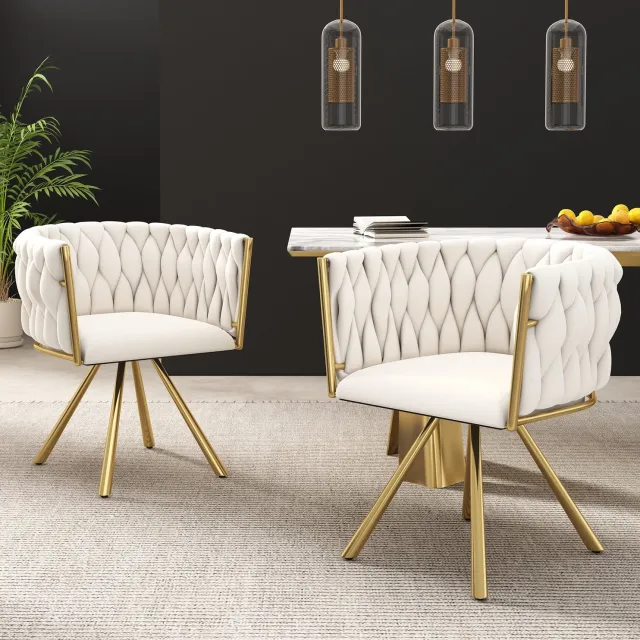 Maisentiel Draaibare eetkamerstoel 59 x 54 x 72 cm met armleuningen, velvet, beige/goud
