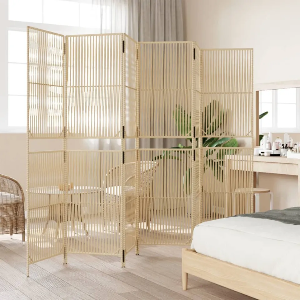 vidaXL Kamerscherm 6 panelen poly rattan beige, foto 4