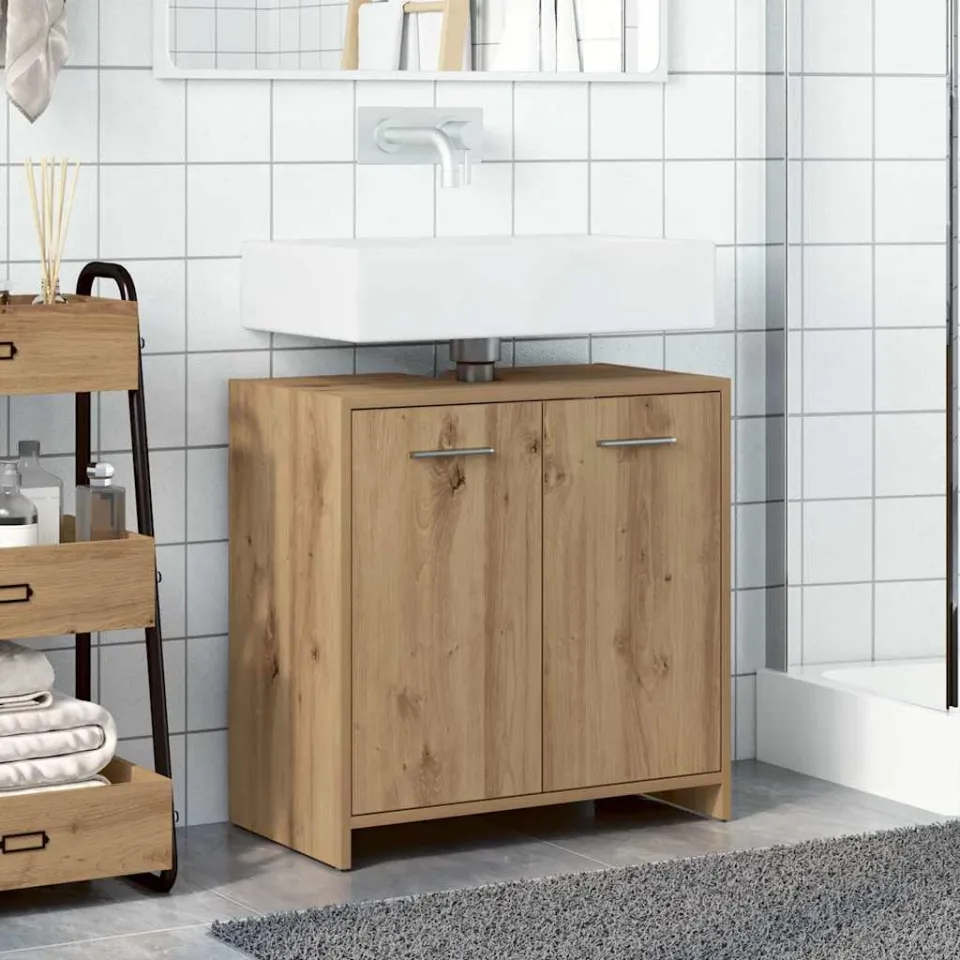 vidaXL Wastafelkast 60x33x60 cm bewerkt hout artisanaal eikenkleurig, foto 3