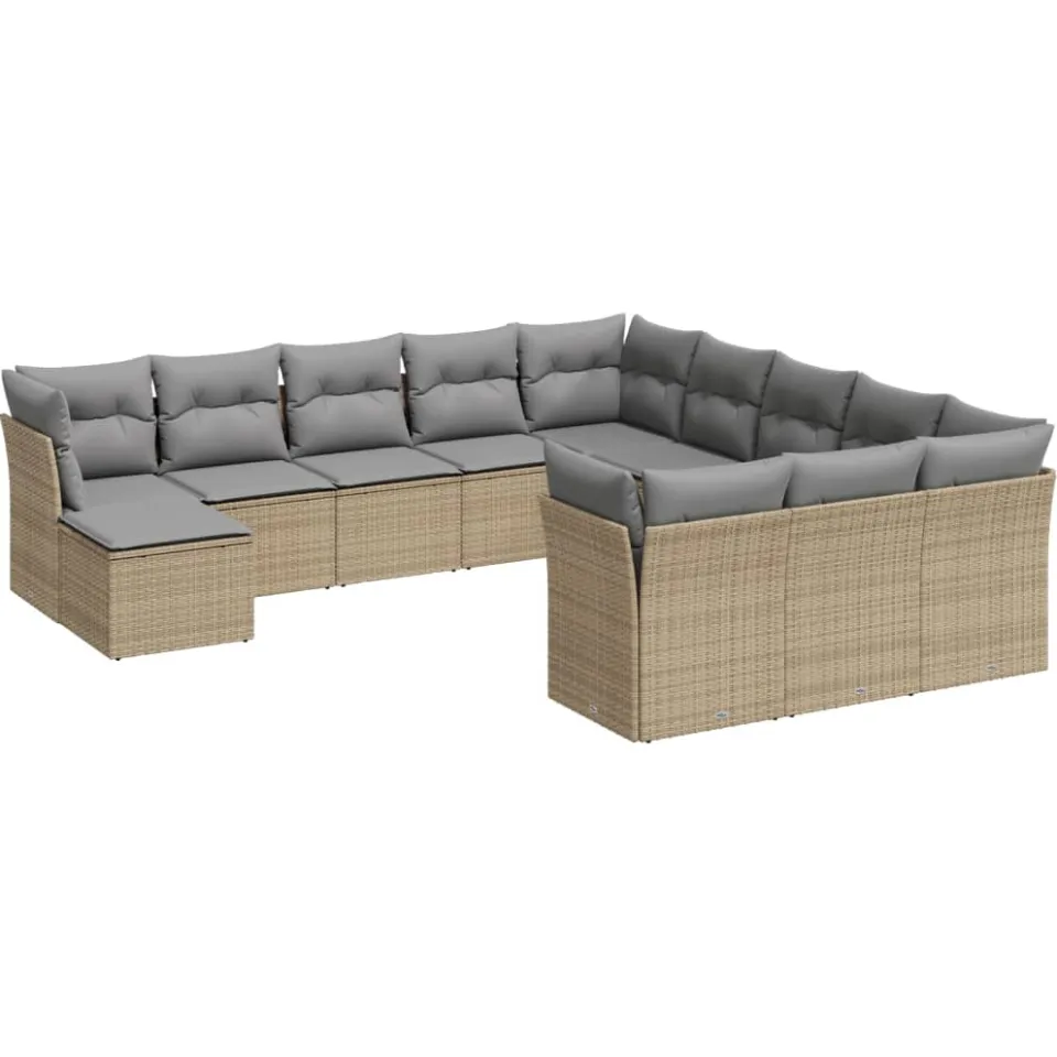 vidaXL 12-delige Loungeset met kussens poly rattan beige, foto 4