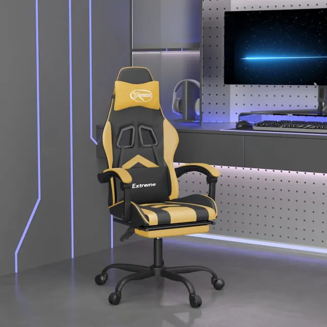 vidaXL Gamestoel - met - voetensteun - kunstleer - zwart - en - goudkleurig zwart en goud