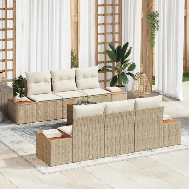 vidaXL Tuinbankenset 7 st Beige Poly riet, foto 2