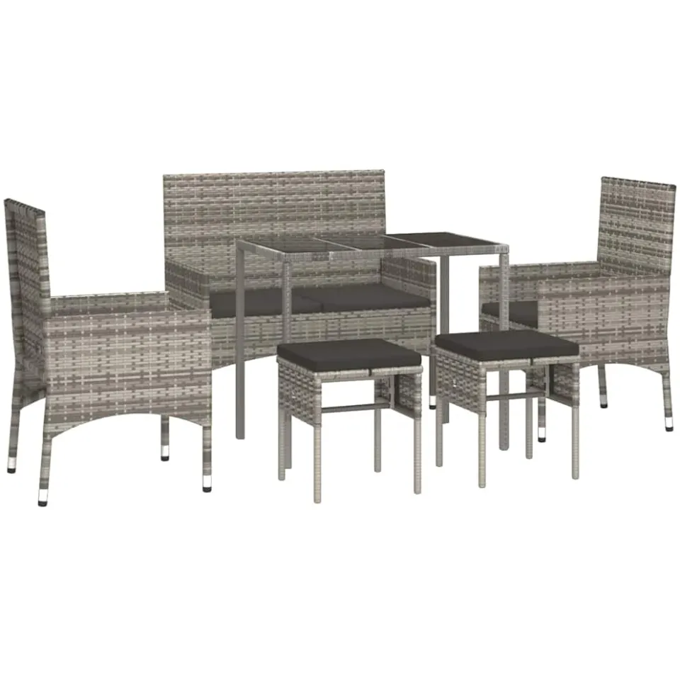 vidaXL 6-delige Loungeset met kussens poly rattan grijs
