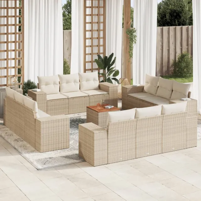 vidaXL 13-delige Loungeset met kussens poly rattan beige, foto 2