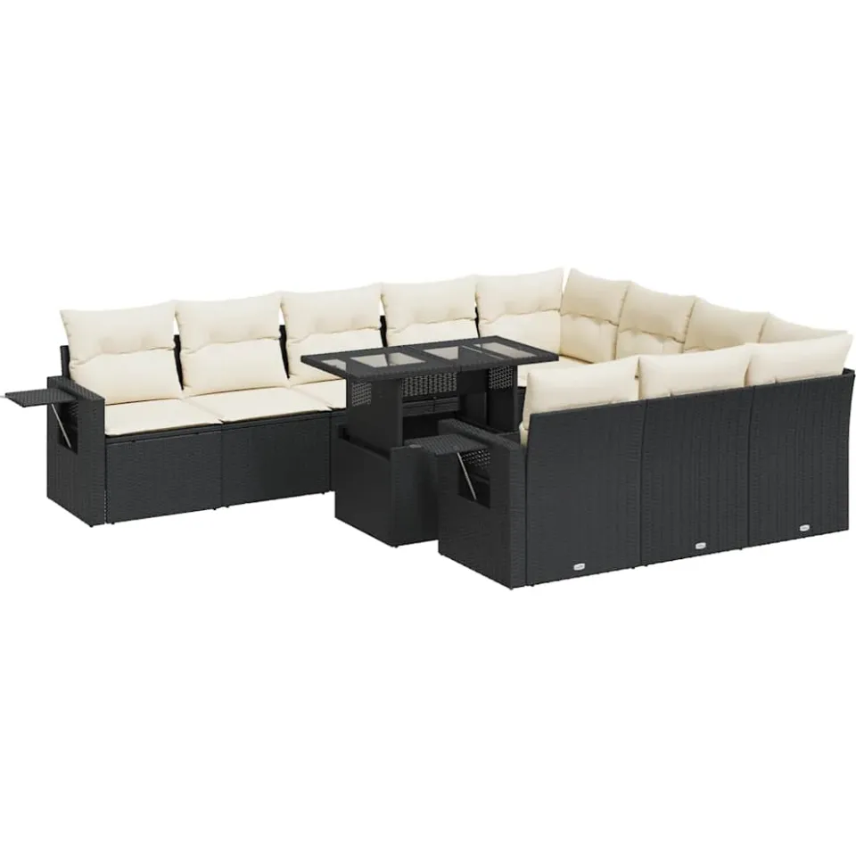 vidaXL 11-delige Loungeset met kussens poly rattan zwart, foto 3