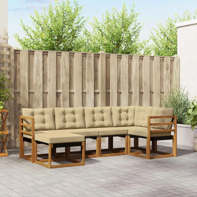 vidaXL Buiten bankenset 6 st 6-zits Natuurlijk en Beige