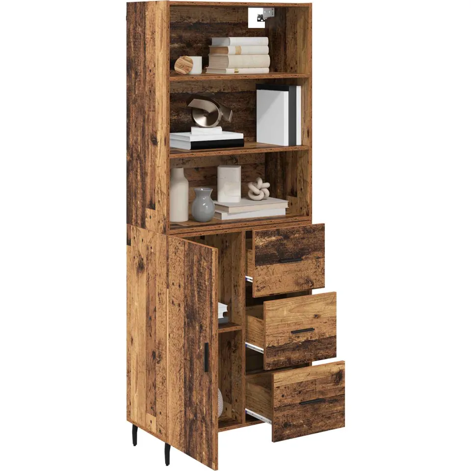 vidaXL Hoge kast 2 st Oud Hout 69,5 x 32,5 x 180 cm Bewerkt hout Bruin