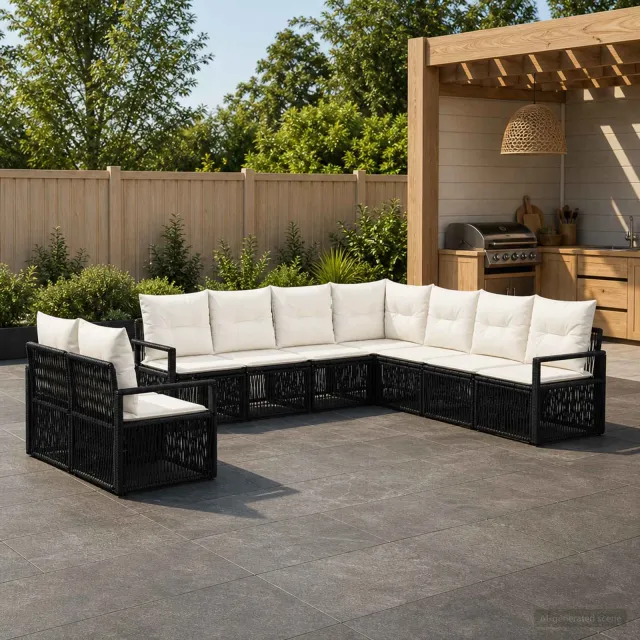 vidaXL Tuinbankenset 9 st 9-zits Zwart poly rattan, foto 2