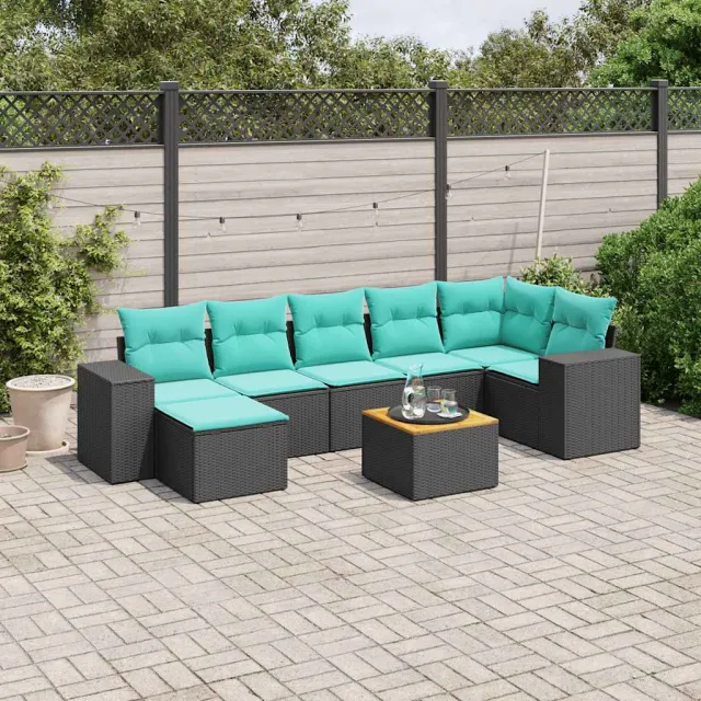 vidaXL 8-delige tuinbankset met kussens, zwart polyrotan, foto 2