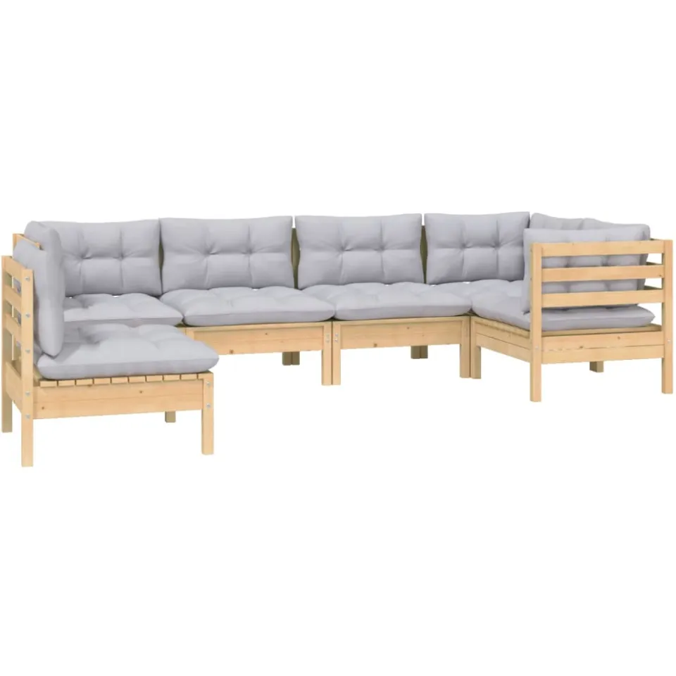 vidaXL 6-delige Loungeset met grijze kussens grenenhout grijs, foto 2