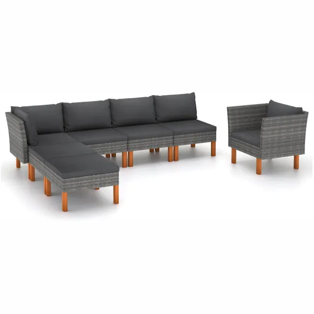 vidaXL 7-delige Loungeset poly rattan en eucalyptushout grijs, foto 2