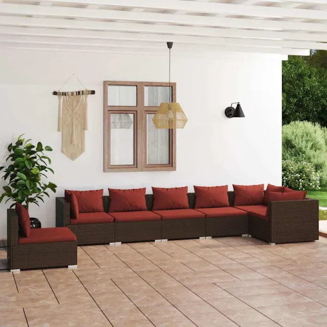 vidaXL 7-delige Loungeset met kussens poly rattan bruin, foto 2