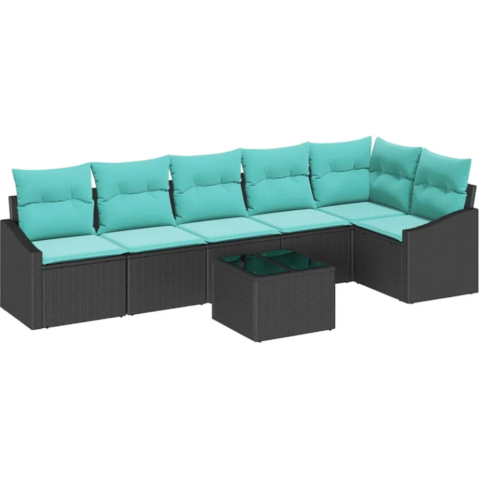 vidaXL Bankstel 7 st Zwart poly rattan