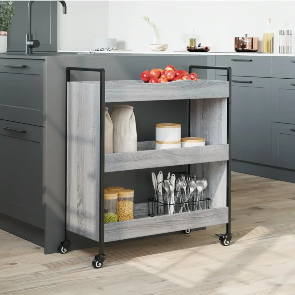 vidaXL Keukentrolley 70x30x82 cm bewerkt hout grijs sonoma eikenkleur, foto 4