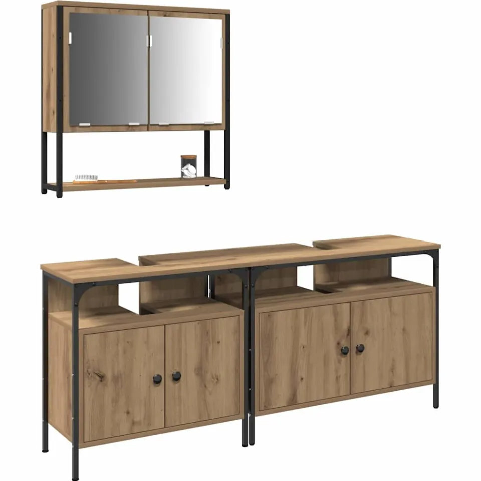 vidaXL Badkamermeubelset 3 st Bruin Bewerkt hout
