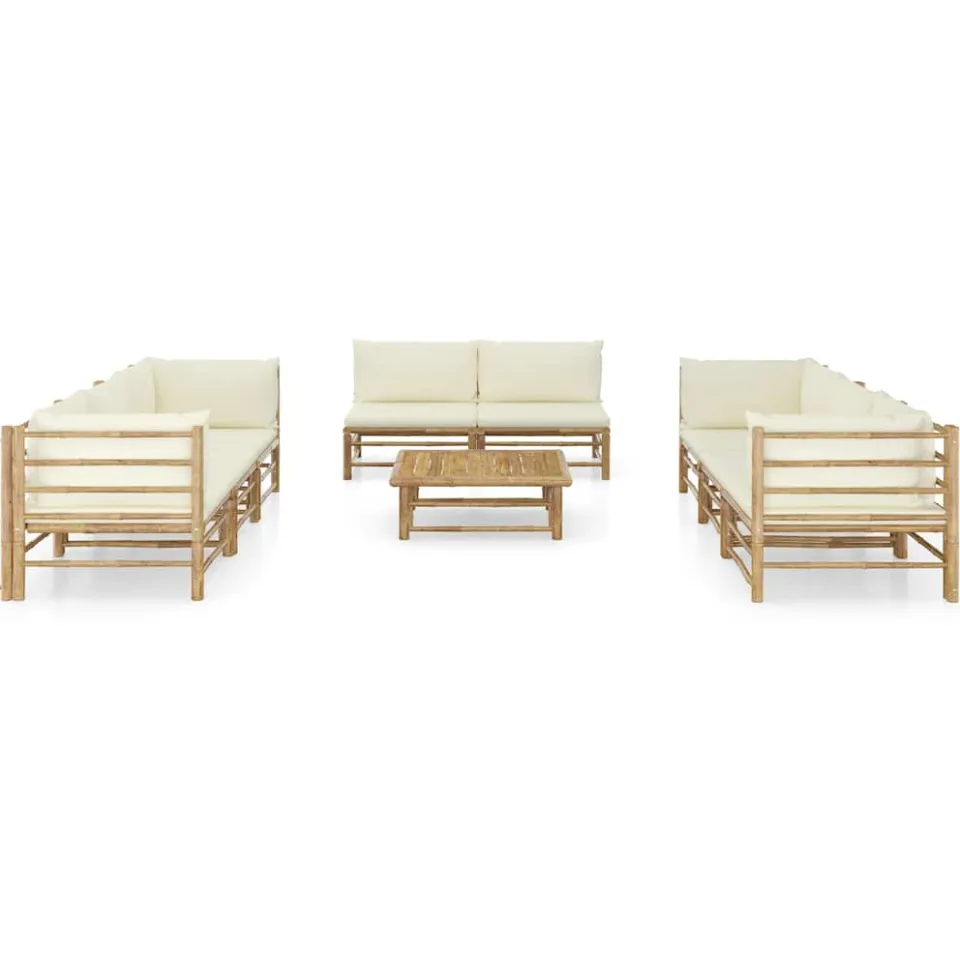 vidaXL 9-delige Loungeset met crèmewitte kussens bamboe, foto 2