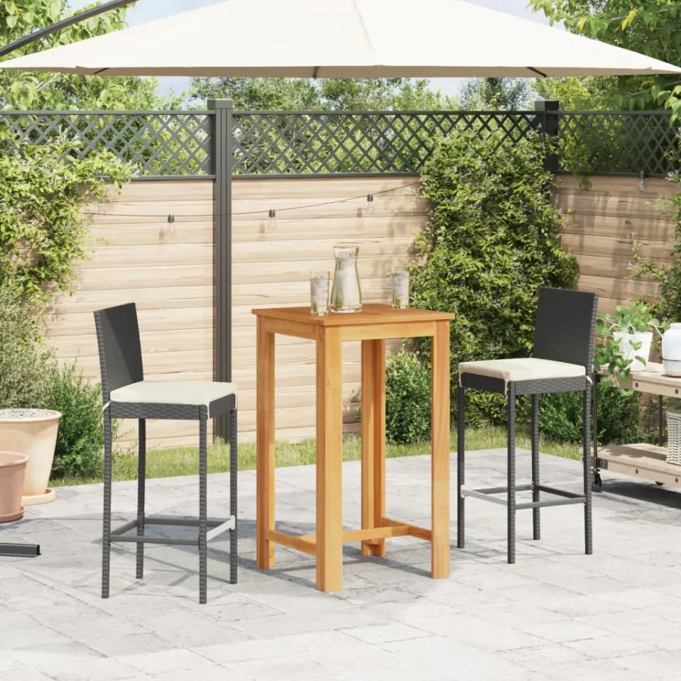 vidaXL 3-delige Tuinbarset massief acaciahout en poly rattan zwart, foto 2