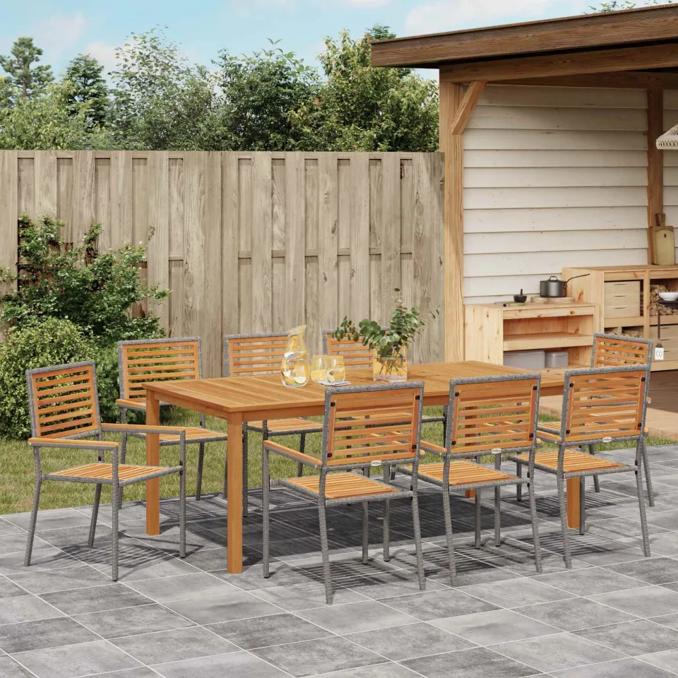 vidaXL Tuin eettafelset 9 st Grijs Massief Acaciahout, foto 3