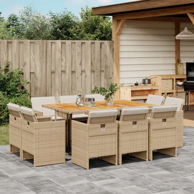 vidaXL 11-delige Tuinset met kussens poly rattan beige, foto 2