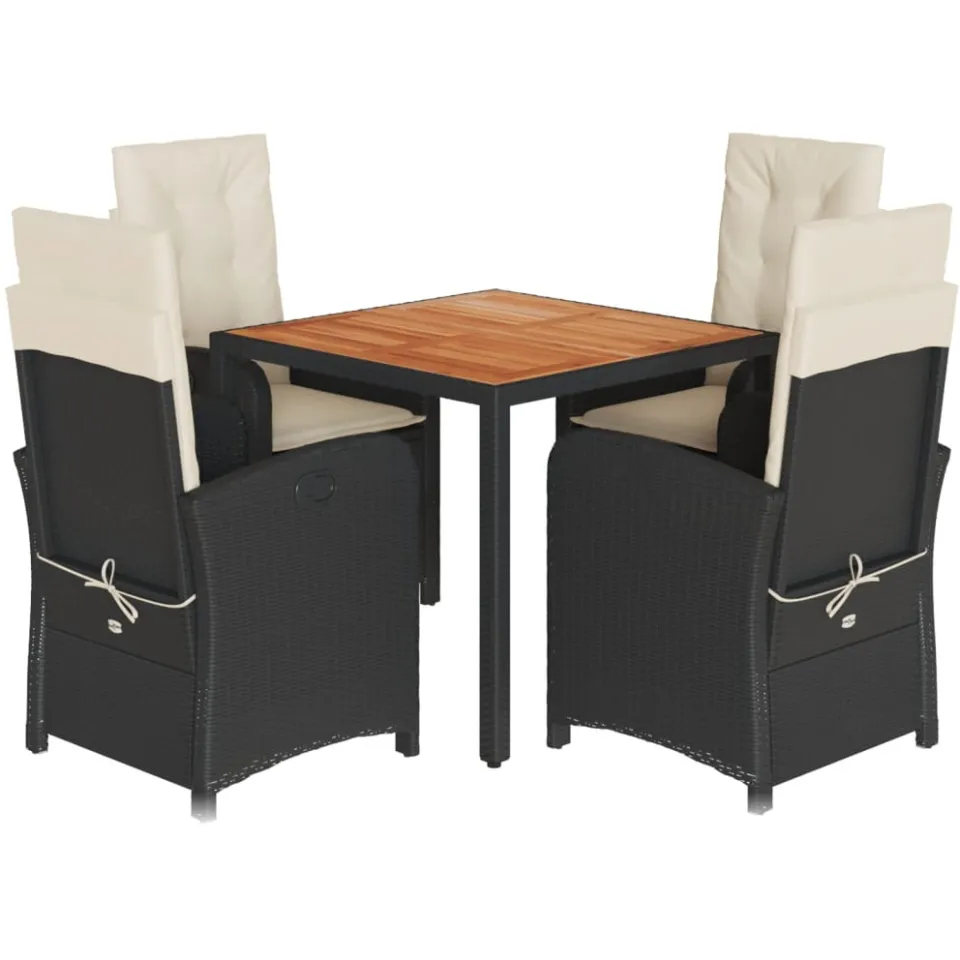 vidaXL 5-delige Tuinset met kussens poly rattan zwart