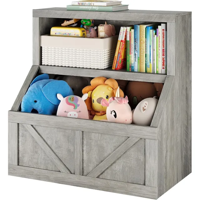 HOERFURIY Kinder opbergrek grijs 80x42x81cm, van MDF en spaanplaat voor boeken en speelgoed