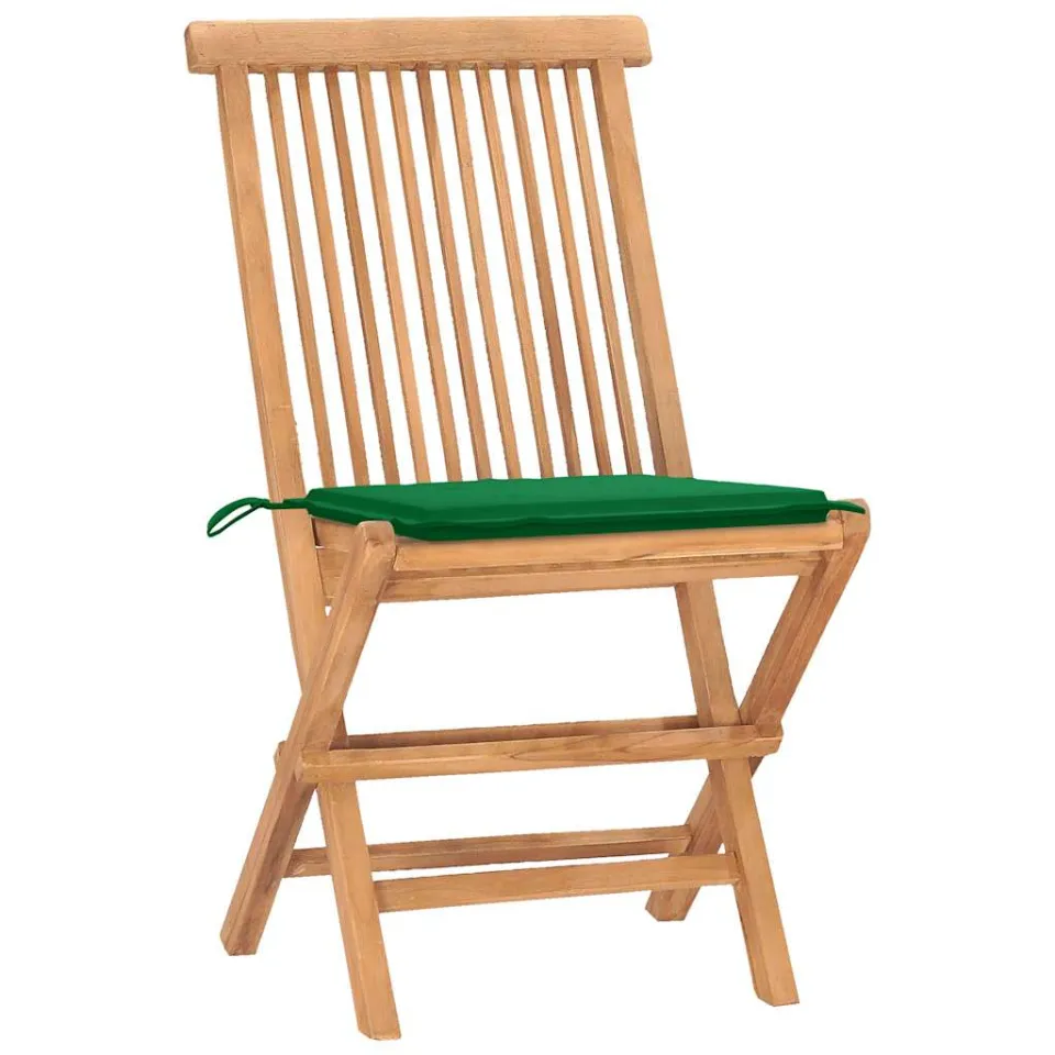 vidaXL 3-delige Tuinset inklapbaar met kussen massief teakhout groen, foto 2