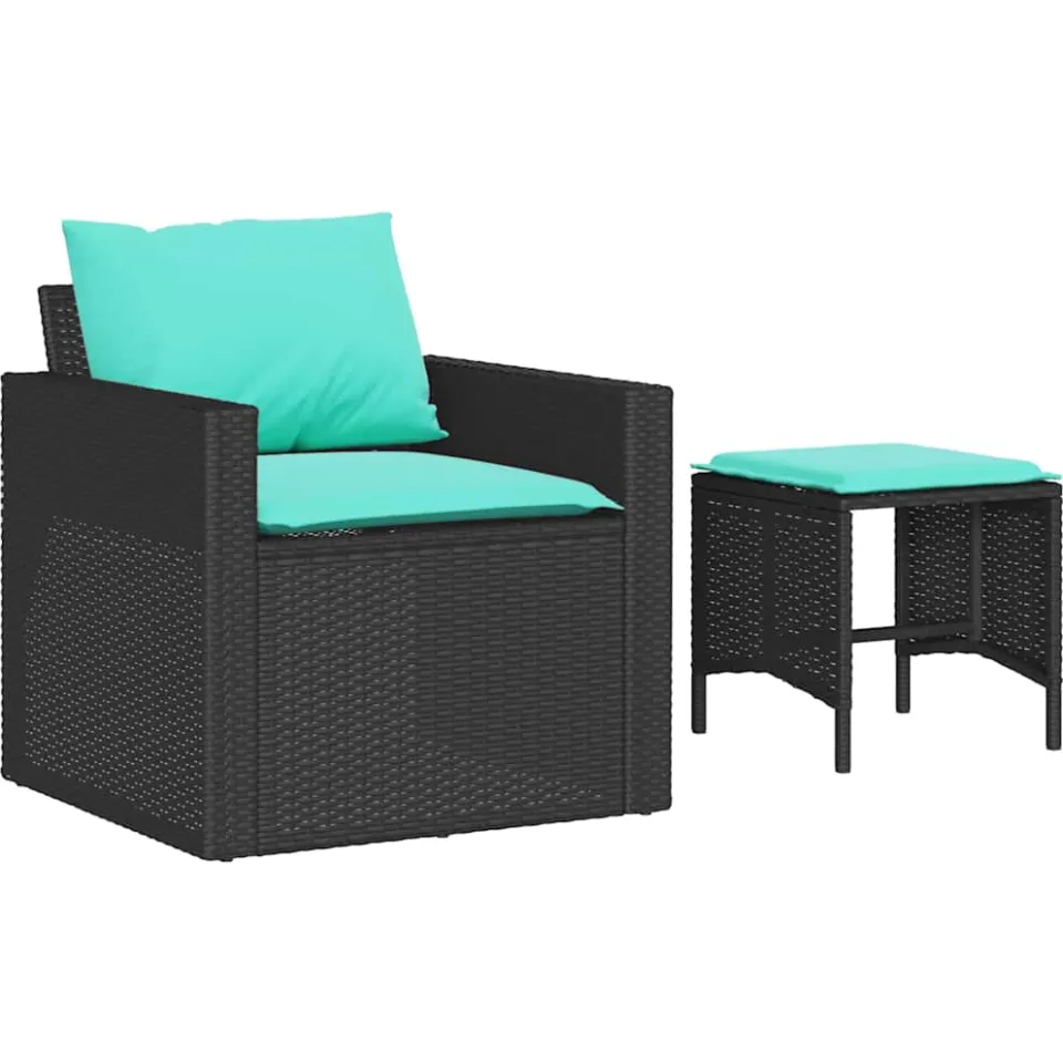 vidaXL 4-delige Loungeset met kussens poly rattan zwart
