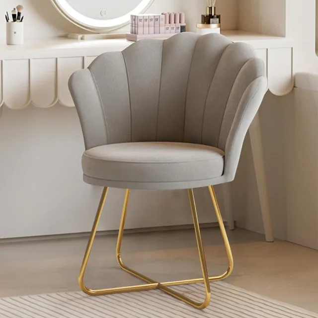 hawthyhome Moderne Accentstoel, Fluwelen Schelpstoel met Gouden Poten – Gestoffeerde Make-up Stoel,Comfortabele Kaptafelstoel voor Slaapkamer, Woonkamer & Kantoor,Grijs