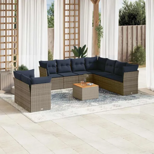 vidaXL 10-delige Loungeset met kussens poly rattan grijs, foto 2