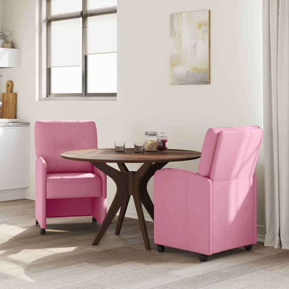 vidaXL Eetkamerstoelen met Wieltjes 2 st Stof Roze 57 x 67 x 95 cm, foto 3