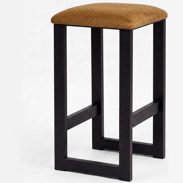 Taborecik Zwarte Hoker met Beige Visgraat Velours Zitting - 64cm Hoog Black