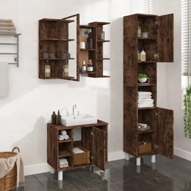 vidaXL 3-delige Badkamermeubelset bewerkt hout gerookt eikenkleurig, foto 2