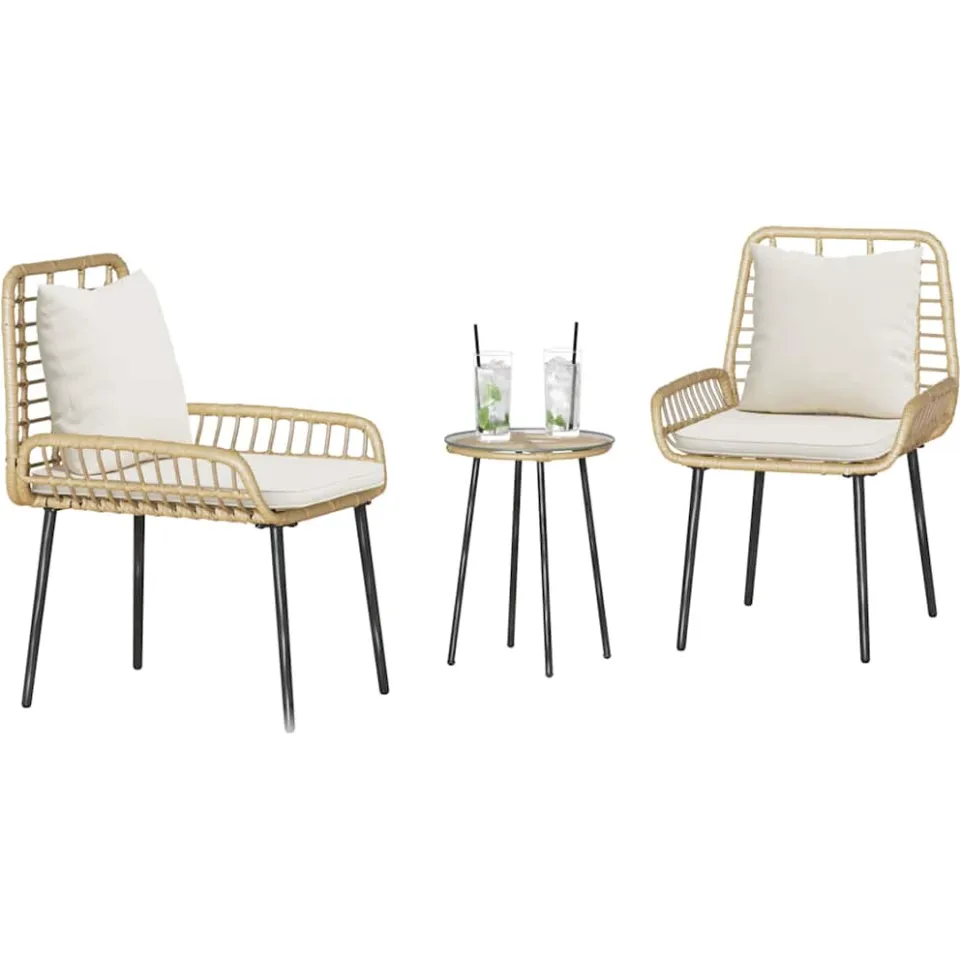 vidaXL Tuin eettafelset 3 st Bruin en Crème poly rattan