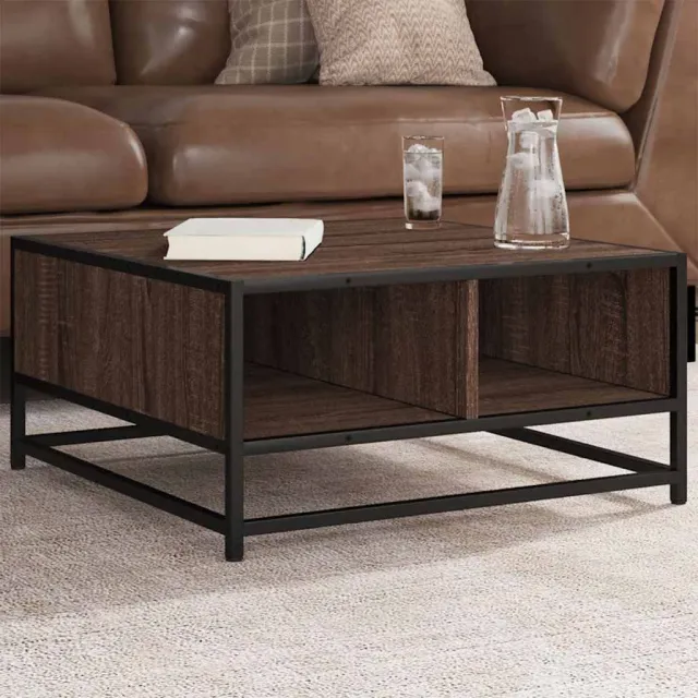 vidaXL Salontafel 60,5x60,5x30 cm bewerkt hout en metaal bruin eiken, foto 2