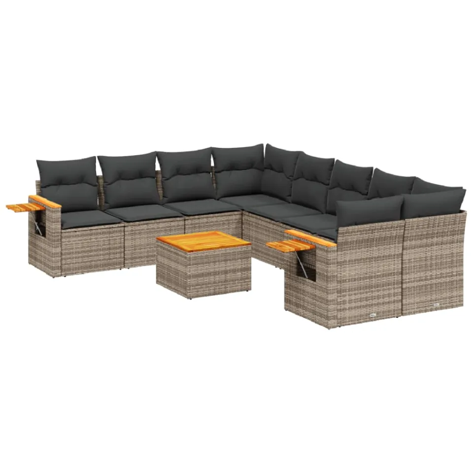vidaXL 9-delige Loungeset met kussens poly rattan grijs, foto 3
