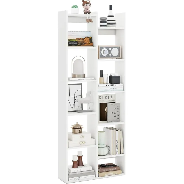 Costway Boekenkast, 12 verdiepingen, displaystandaard met anti-kantelzekeringen, boomvormig rek, boekenorganizer, ruimteverdeler, 65 x 20 x 162 cm, voor thuis en op kantoor, wit