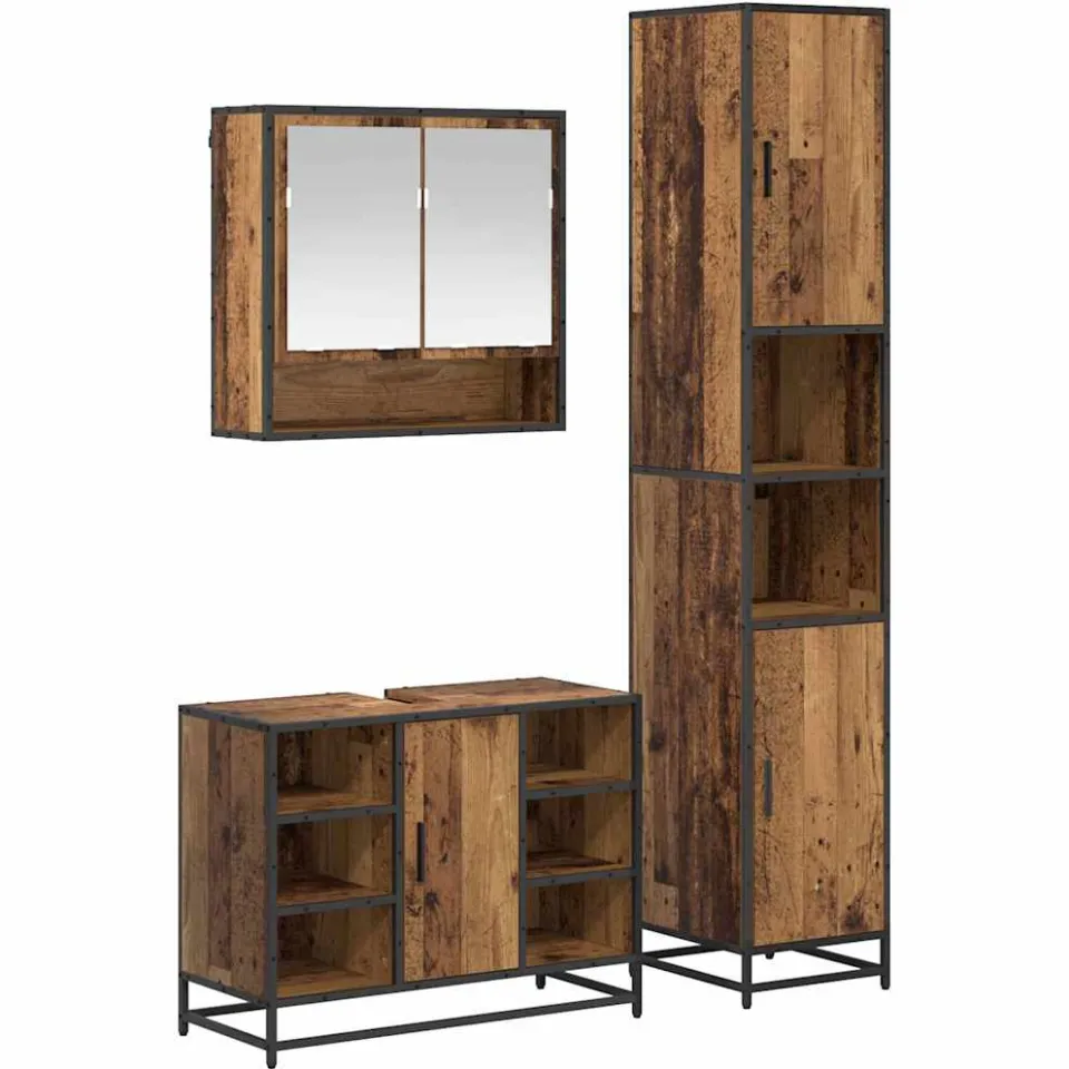 vidaXL Badkamermeubelset 3 st Oud Hout 35 x 37,5 x 188,5 cm Bruin