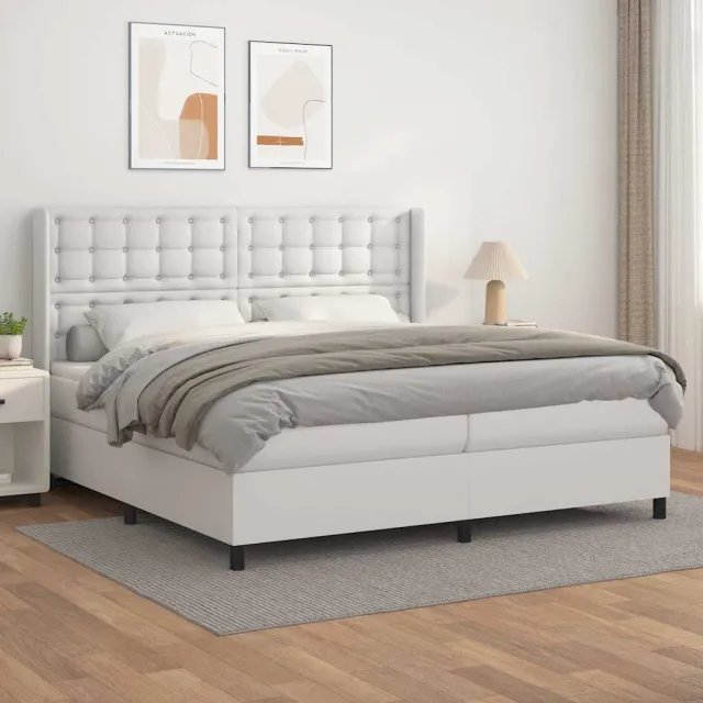 vidaXL Boxspring met matras kunstleer wit 200x200 cm