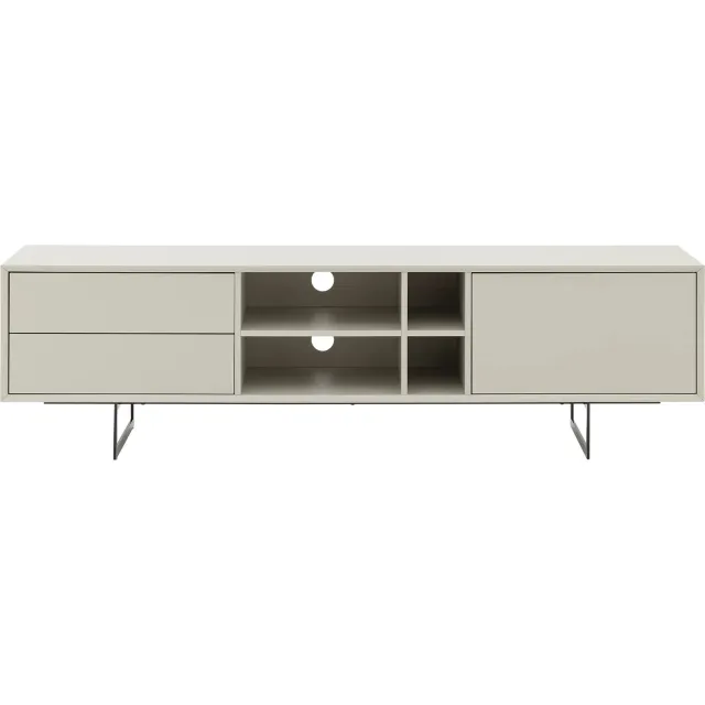 Goossens Tv Meubel Vienna - 1 Deur 2 Laden 4 Open Vakken 42 Cm Diep - Mdf - Beige zijdeglans greige