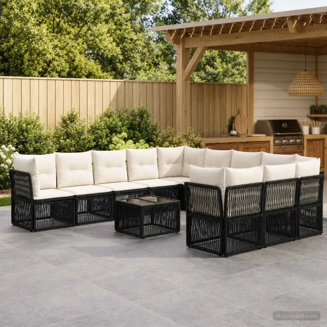 vidaXL Tuinbankenset 12 st 11-zits Zwart poly rattan, foto 2