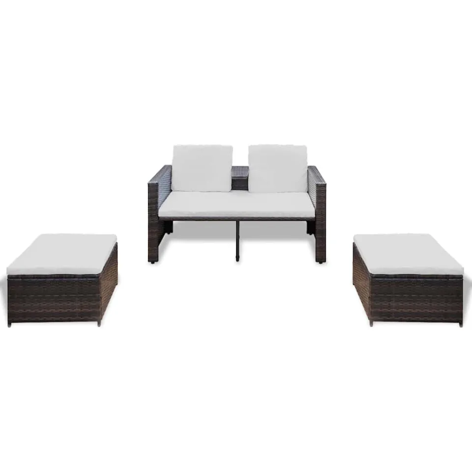 vidaXL 4-delige Loungeset met kussens poly rattan bruin