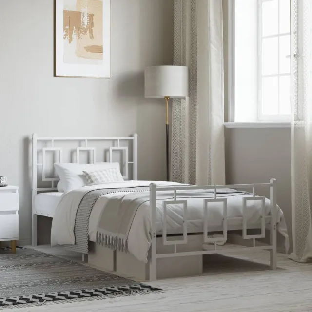 vidaXL Bedframe met hoofd- en voeteneinde metaal wit 90x200 cm