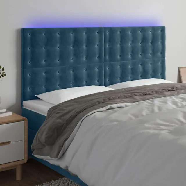 vidaXL Hoofdbord LED 180x5x118/128 cm fluweel donkerblauw blauw