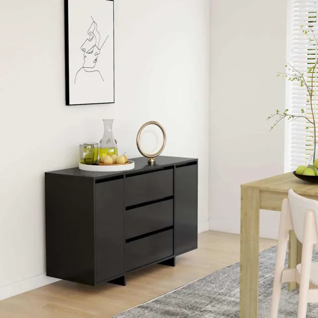 vidaXL Dressoir met 3 lades 120x41x75 cm bewerkt hout zwart, foto 2