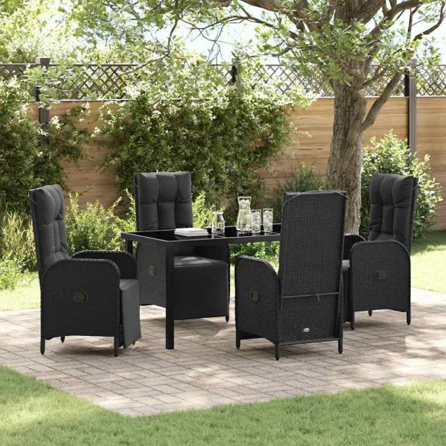 vidaXL Tuin eettafelset 5 st Zwart poly rattan