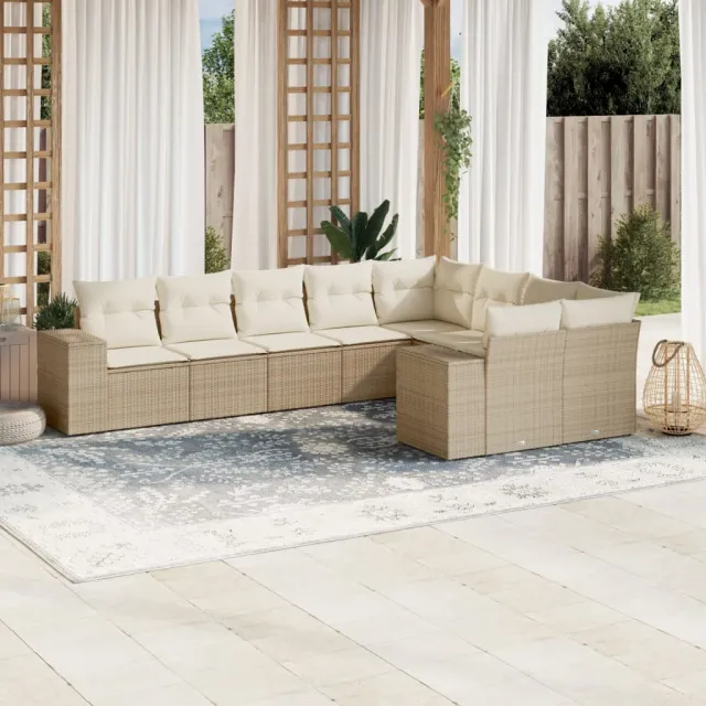 vidaXL 9-delige Loungeset met kussens poly rattan beige, foto 2