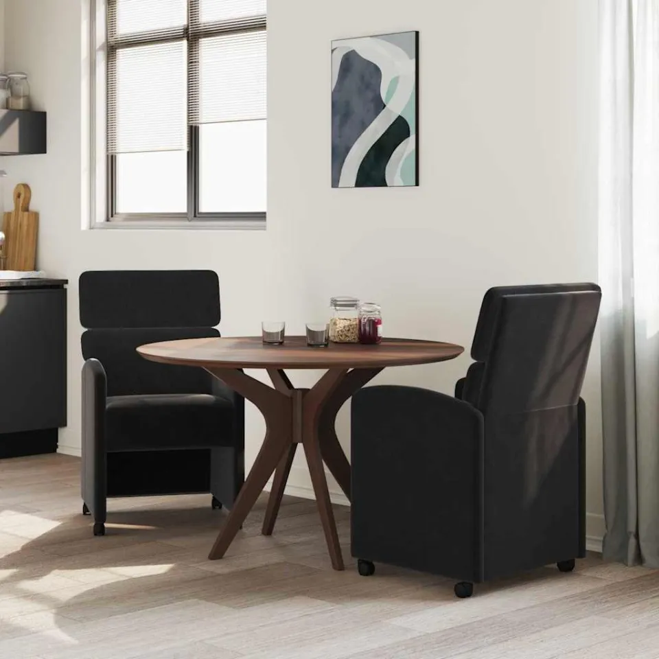 vidaXL Eetkamerstoelen met Wieltjes 2 st Fluweel Zwart 58 x 65 x 98 cm, foto 3