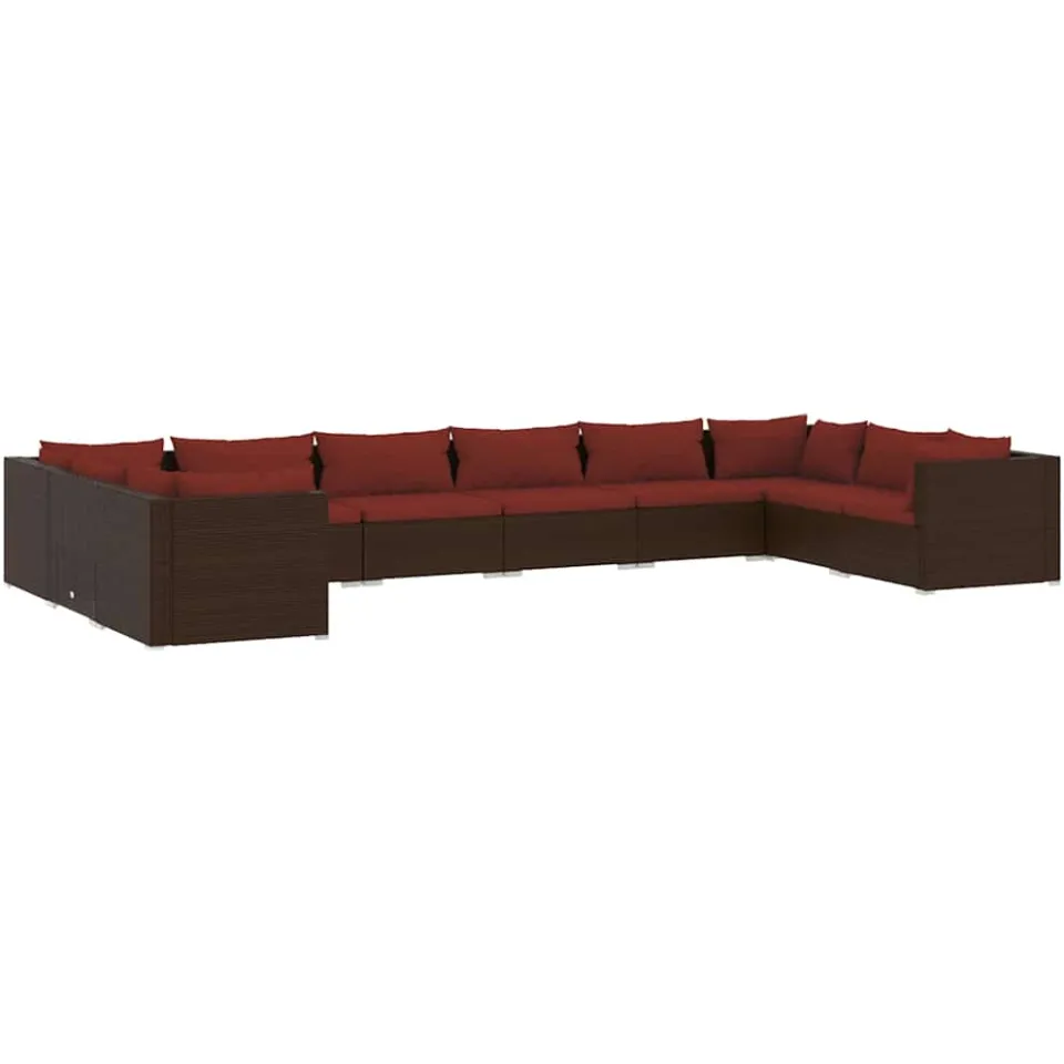 vidaXL 10-delige Loungeset met kussens poly rattan bruin, foto 3